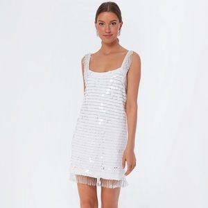 New NWT Alexis Zenovia Paillette Embellished Mini Dress in White